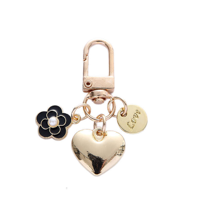 DHpet_wholesale Adorable Alloy Heart Keychain - Pearl & Camellia Flower Charm with Letter Pendant, Cute Bag Accessory for Women (8cm, 12g)