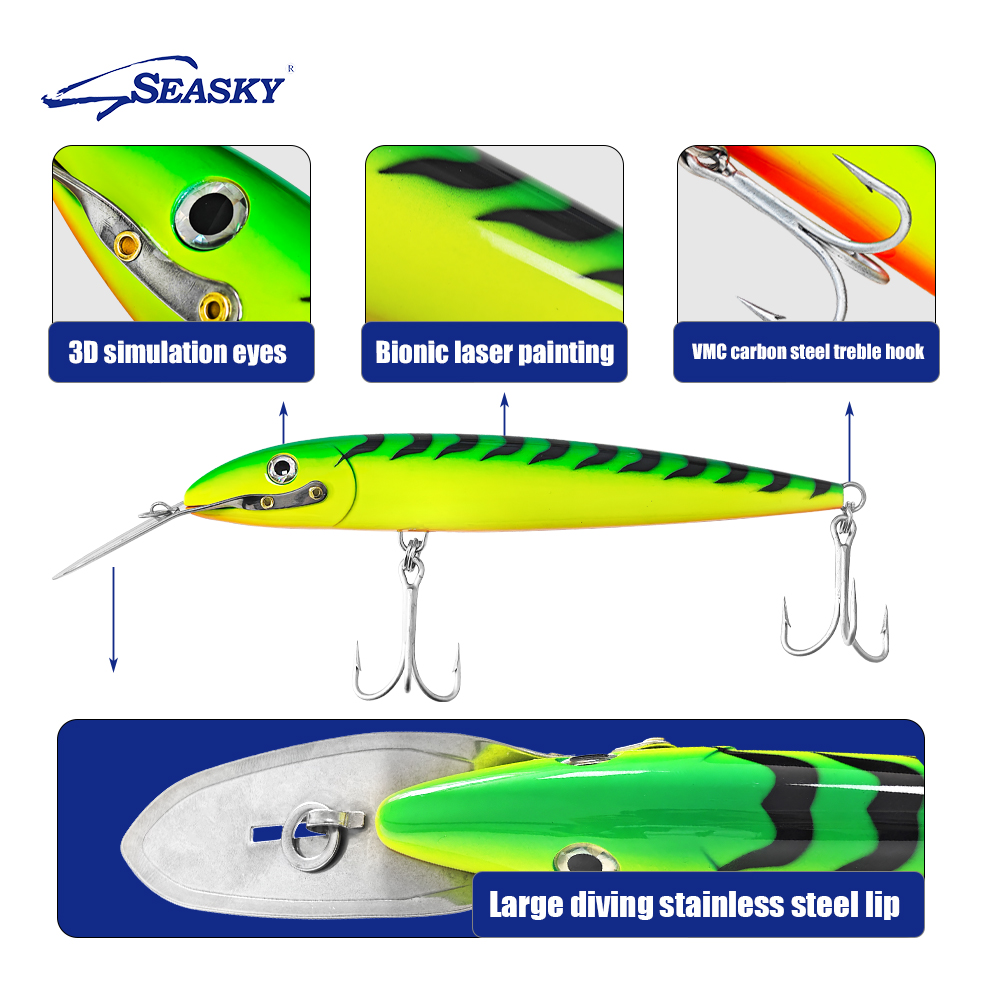 Seasky Metal Tongue Minnow Bait - Large Trolling Lure with Realistic 3D Eye for Saltwater Fish 80g 185mm Hard bait