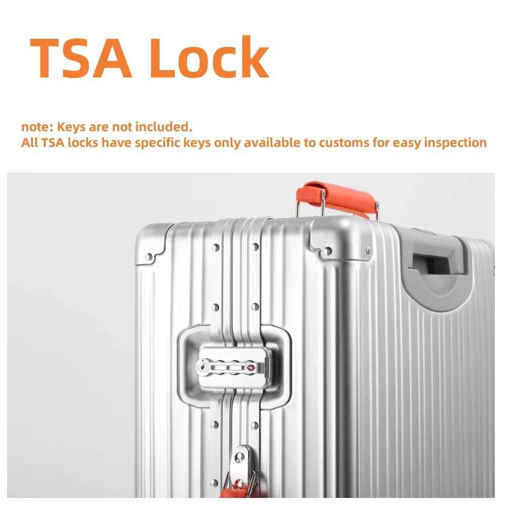 New All Aluminum-Magnesium Alloy Suitcase with Spinner Wheel TSA Lock Leather Handle 20/24/29 Travel Case Bag Rolling Luggage W250805