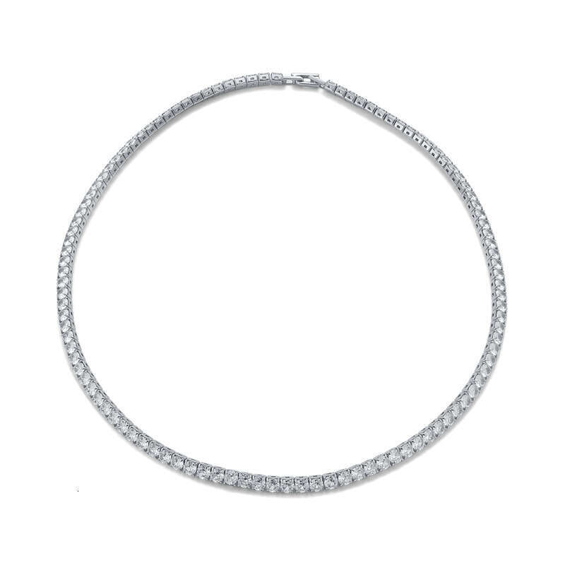 Hip-Hop Sier Inlaid Moissanite chain Single Row Necklace INS Multiple Specifications Tennis Chain 4mm Women's Style