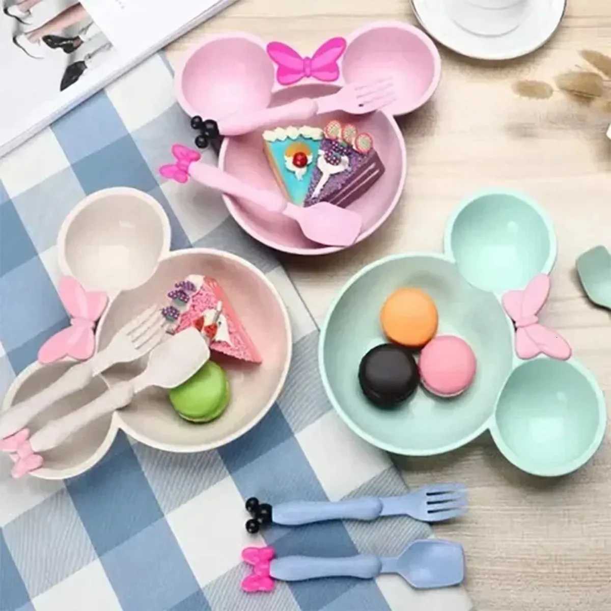 3Pcs/set Cartoon Baby Bowl Tableware Set Wheat Straw Eco-friendly Dishes Kids Dinner Baby Feeding Set Food Kids Plate Spoon Fork X250806