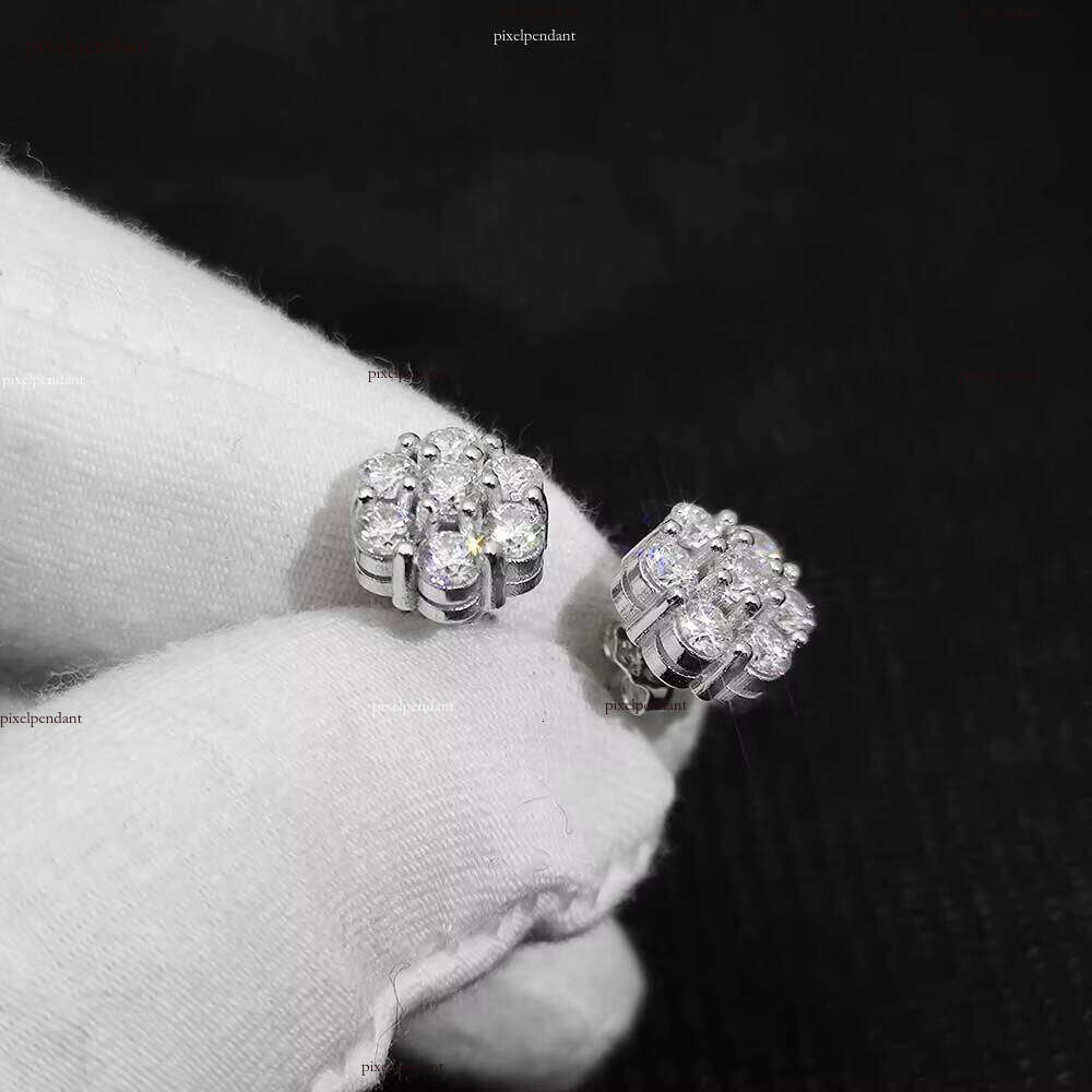 High Quality Moissanite Iced Out Fine Jewelry fashion Flower Stud Earrings for Women