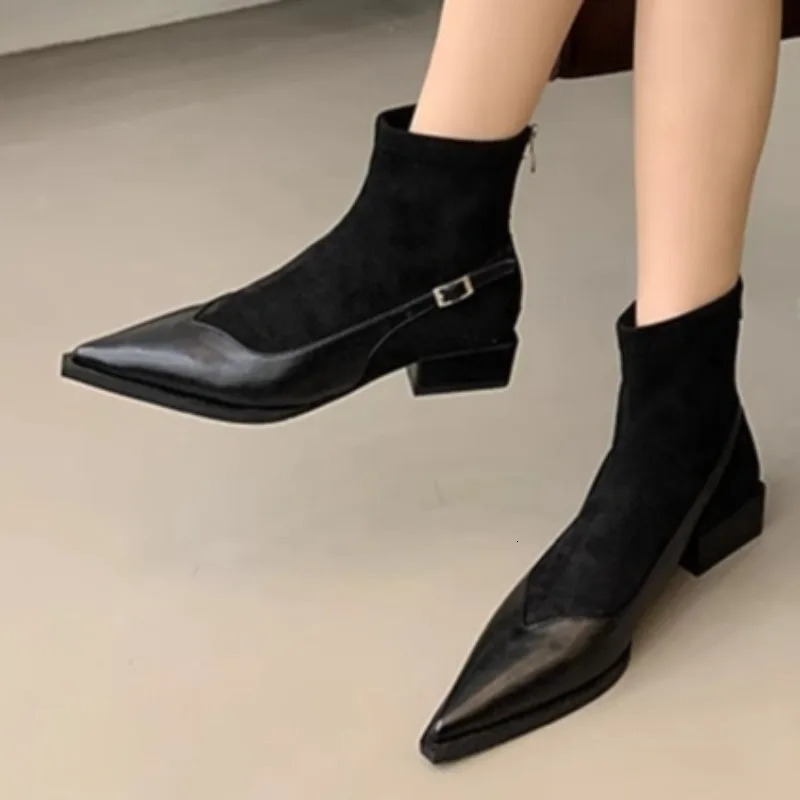 Ankle Boots Womens Thick Heels Mid Heels Suede Pointed Toe 2025 Trend Autumn Outdoor Walking Lightweight Chelsea Boots 250805