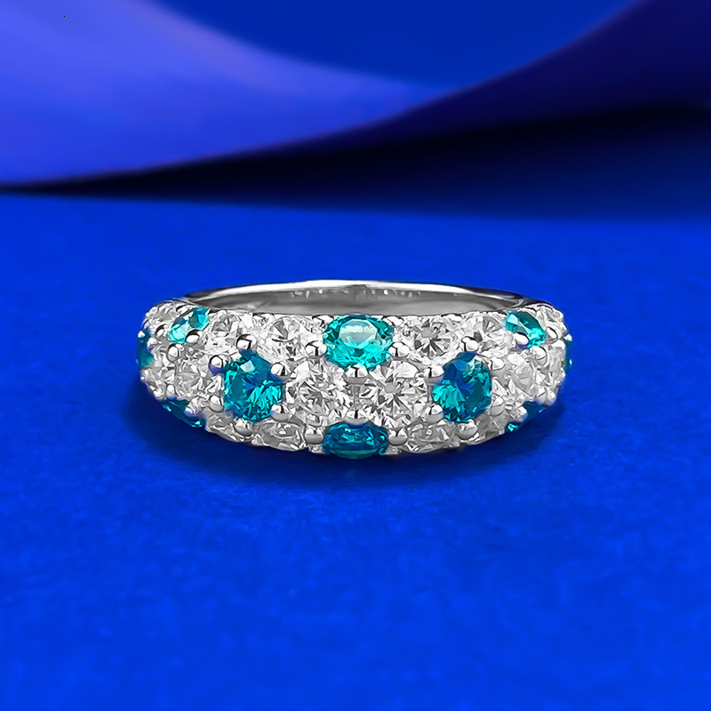 Hui Zhi Wing Jewelry New S Pure Silver Paraiba Half Full Inlaid mond Ring for Women High-end Starry Sky