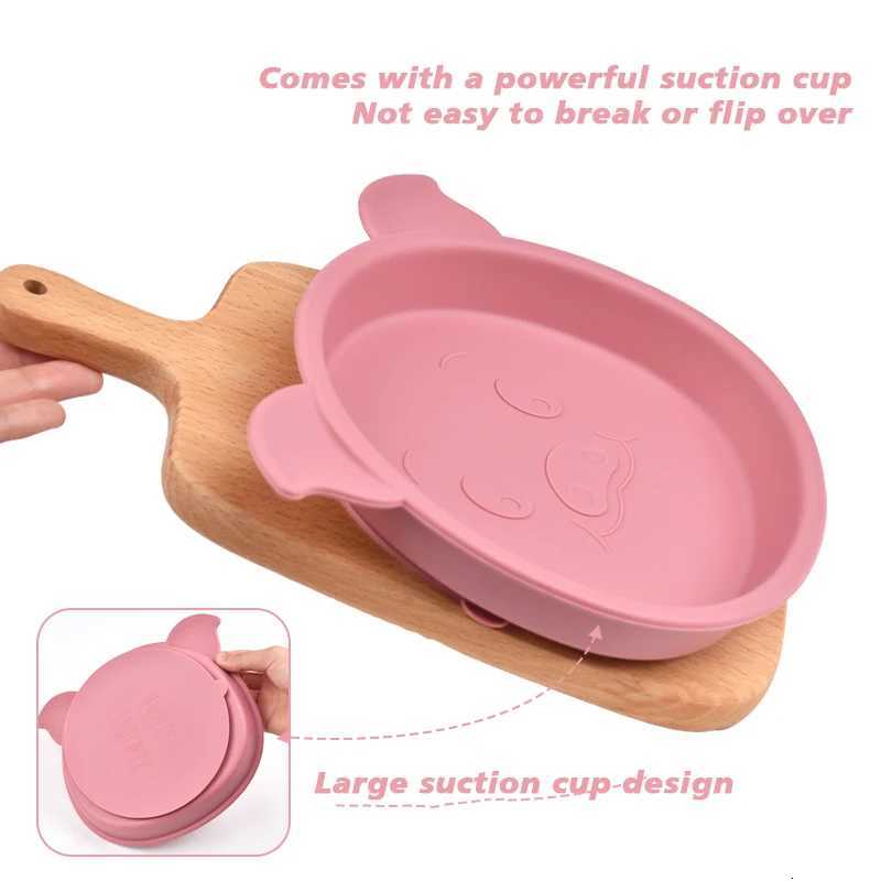 1PC New Cartoon Pig Food Grade Children Dinnerware BPA Free Silicone Baby Suction Plate Bowl Kid Toddler Tableware X250806