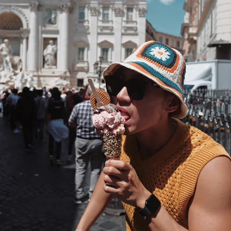 Winter Colorful Handmade Basin Hat Women Men Crochet Bucket Hat Panama Cap Rainbow Flower Knitted Hat Korean Style Beanies 250805