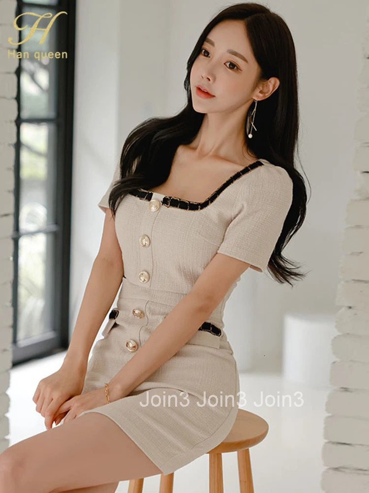 Summer Sexy Dresses Fashion Buttons Simple Sheath Pencil Short Elegant Chic Dress Korean Style Clothing Vestido