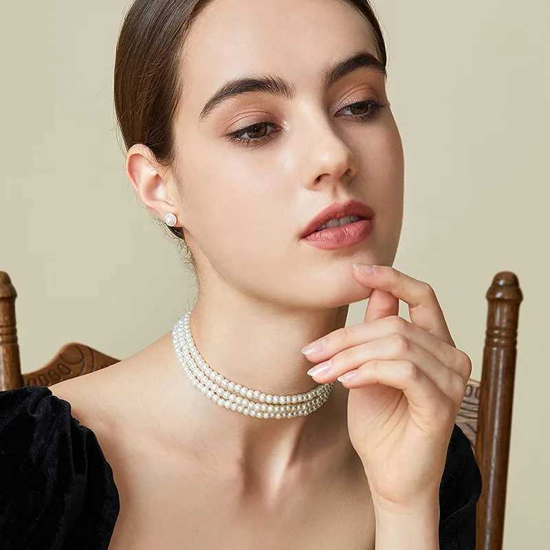 Fashion Multilayer Elegant White Pearl Choker Necklace for Women Beaded Handmade Wedding Banquet Necklace Vintage Jewelry Y250805