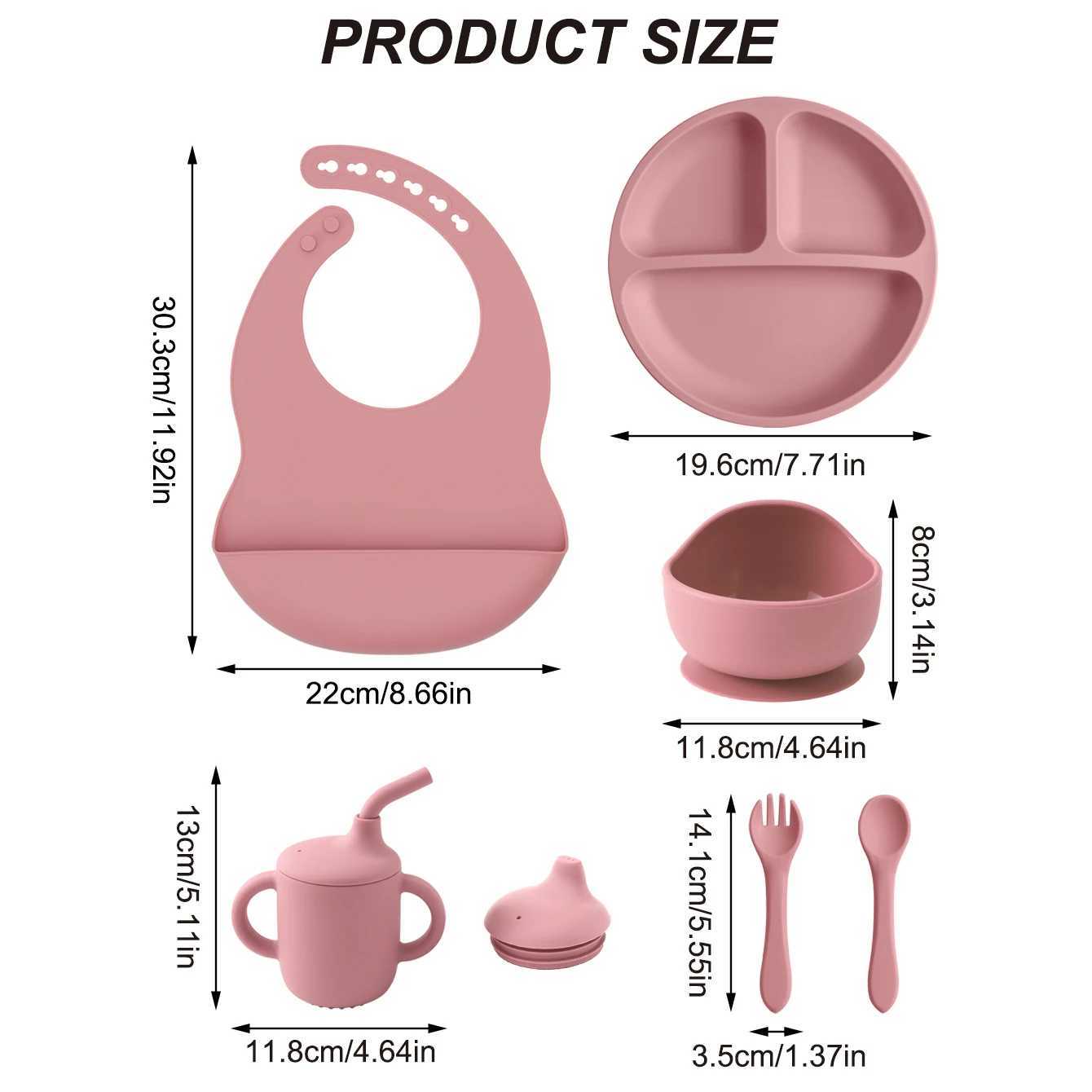 6PCS Silicone Feeding Set for Kids Color Divided Plates Sippy Cup Training Eating Cutlery Strong Suction Bowl BPA Free Tableware Set X250806