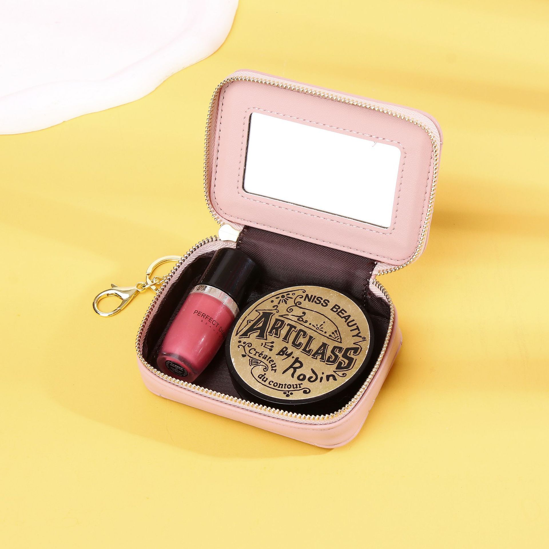 New Mirror Lipstick Bag Mini Diamond Embroidery Exquisite Portable Keychain Makeup Pouch