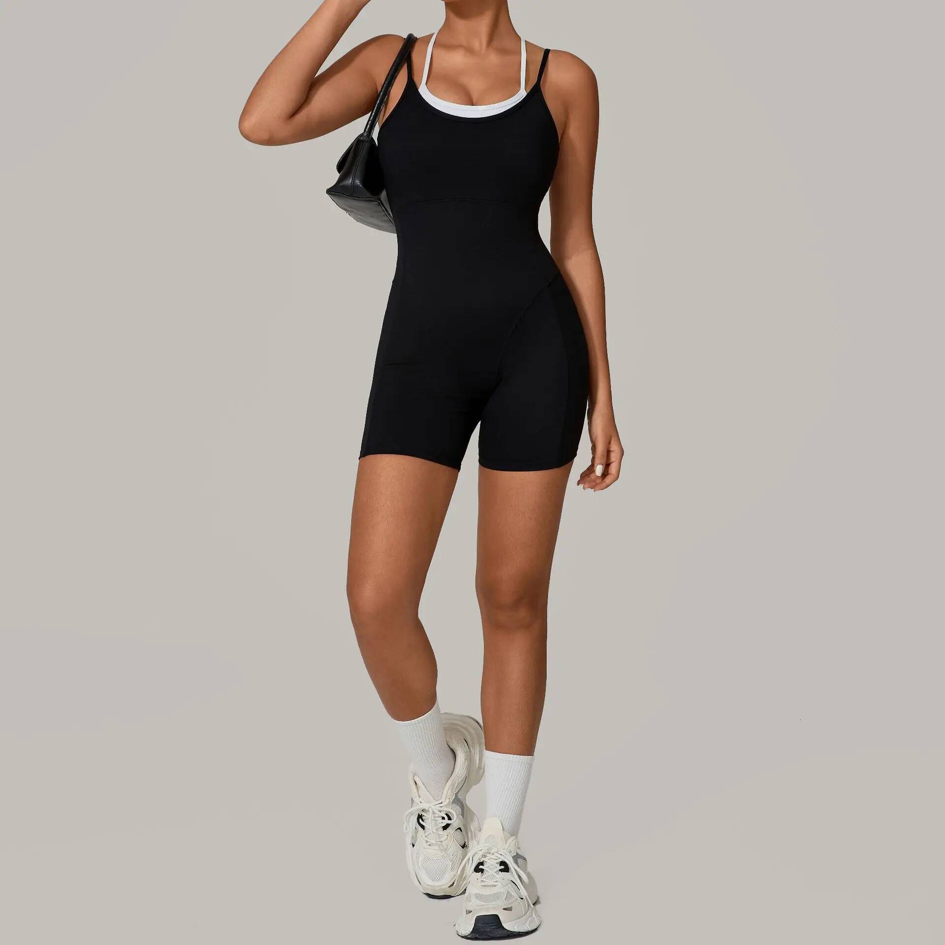 Hollow Backless Sport Short Jumpsuit Playsuit Women One Piece Gym Workout Clothing Bodycon Sleeveless Fiess Rompers Overalls