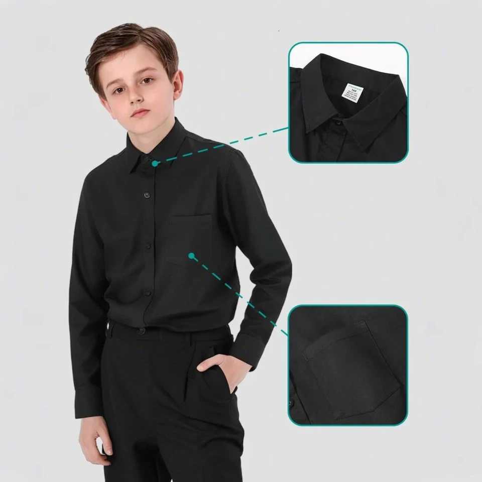 Boys Black Shirt Kids School Uniform Teenager Wedding Birthday Ceremony Easter Church Piano Performance Birthday Gift Clothes X250806