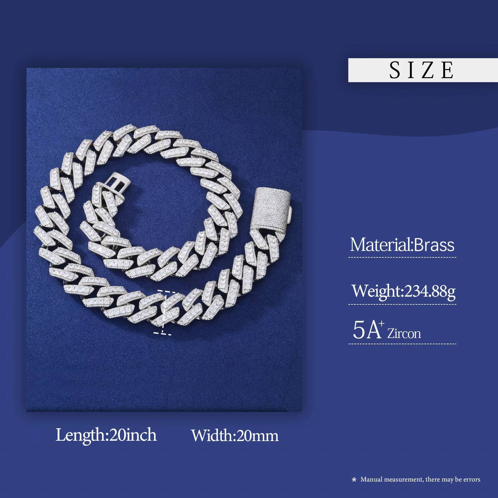 Fashion Hip Hop Jewelry 20mm Brass Asscher Cut AAAAA Diamond Luxury Iced Out Heavy Cuban Link Chain Necklace for Men