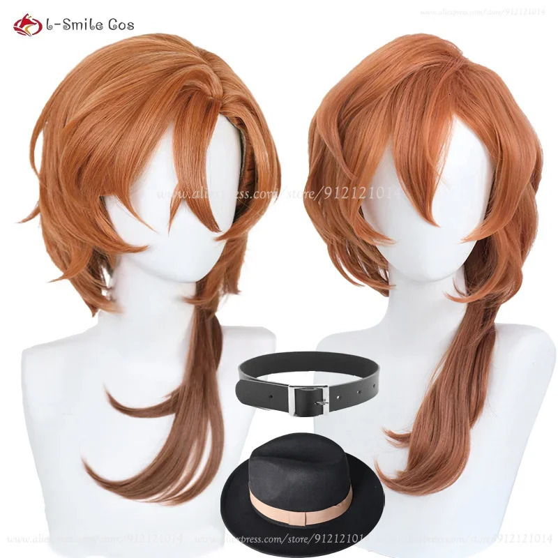 High Quality Anime Chuya Nakahara Chuuya Cosplay Wig 55cm Orange Gradient Cos Wigs Heat Resistant Hair Party Wigs Wig Cap 250805