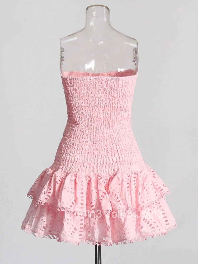 Patchwork Folds Casual Dresses For Women Strapless Sleeveless High Waist Hollow Out Elegant Slimming Dress Female