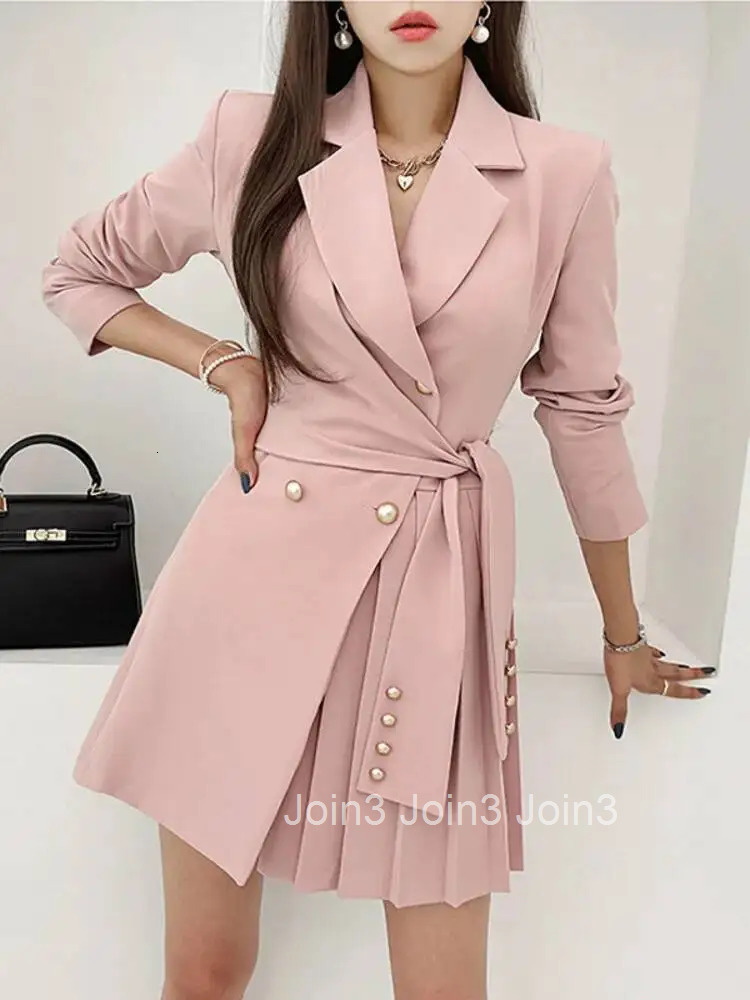 Autumn Short Blazer Dress For Women Double-breasted Lace-up Slim Mini Dress Vestidos Elegant OL Work Wear Woman Clothing