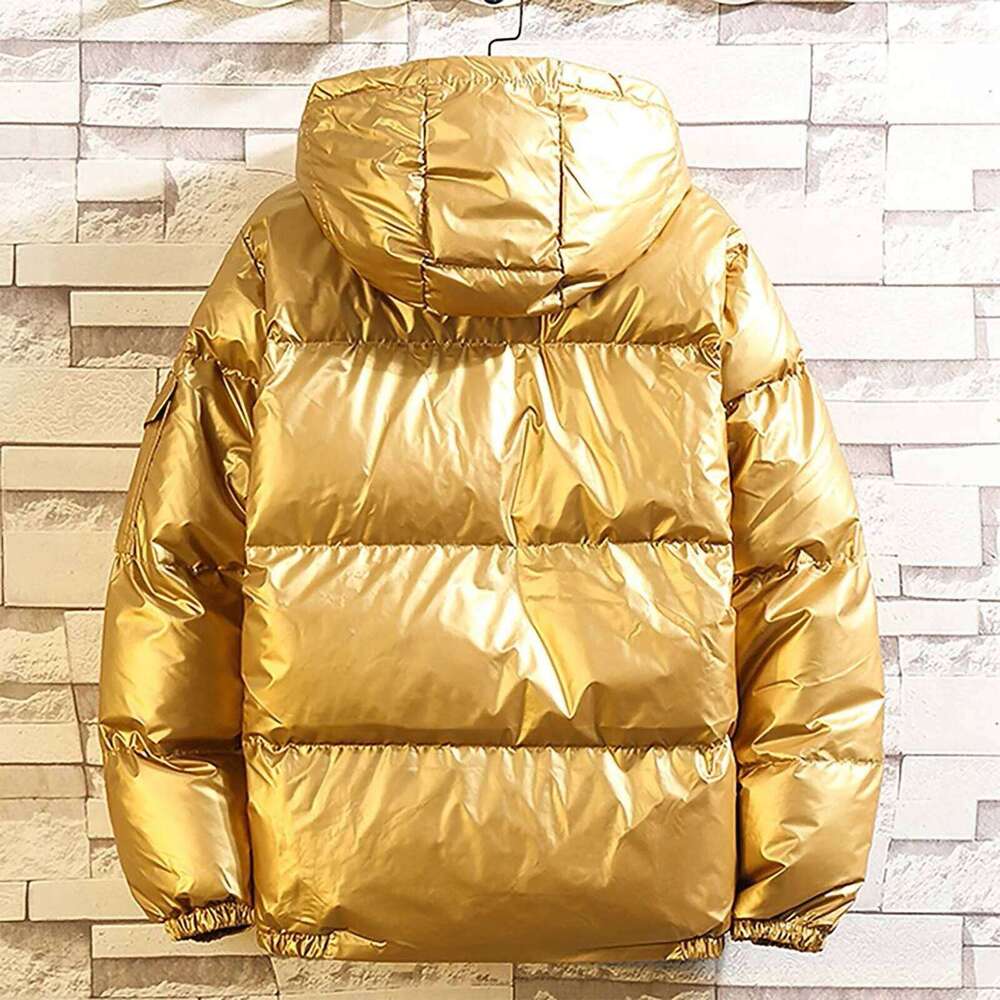 Men's Winter Parkas Solid Color Casual Glossy Warm Down With Hood Fashion Zipper Fleece Lined Puffer Outwears Jacket
