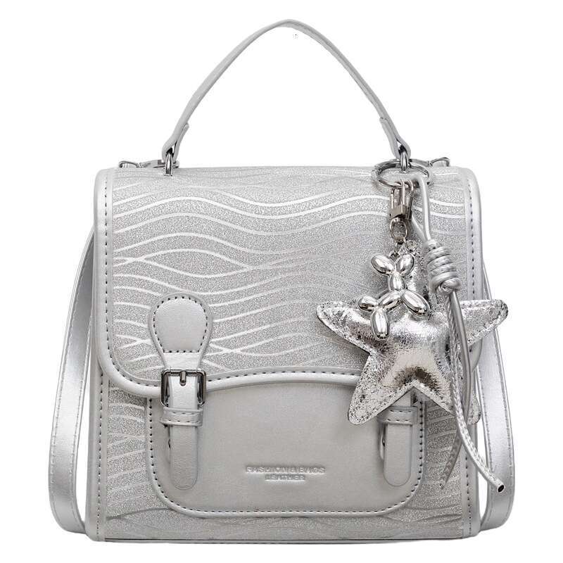 Summer Textured Handbag-Metallic Patterned Backpack with Star Color-Block College Style Women, Small Outdoor Backpack for Women