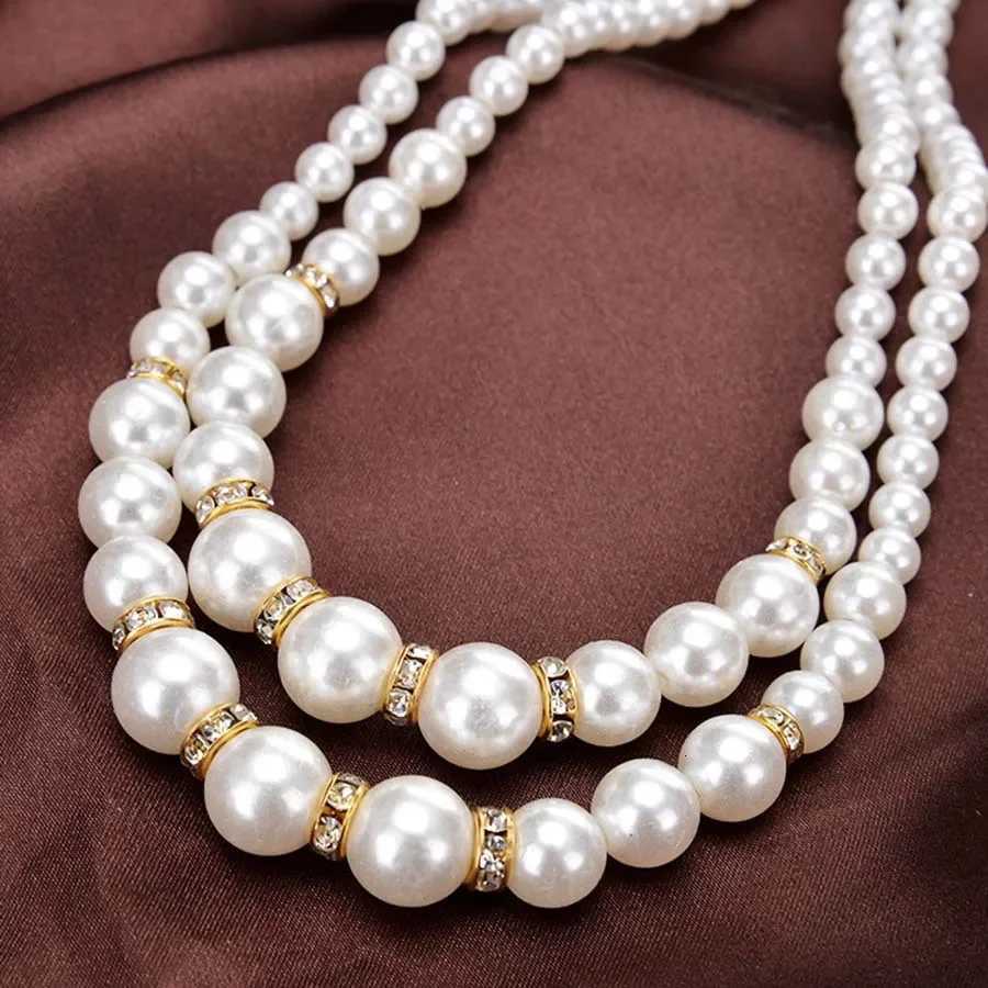 Korean Double Layer Pearl Choker Necklace for Women Silver Gold Color Necklaces Pendants Jewelry Charm Gift for Women Y250805