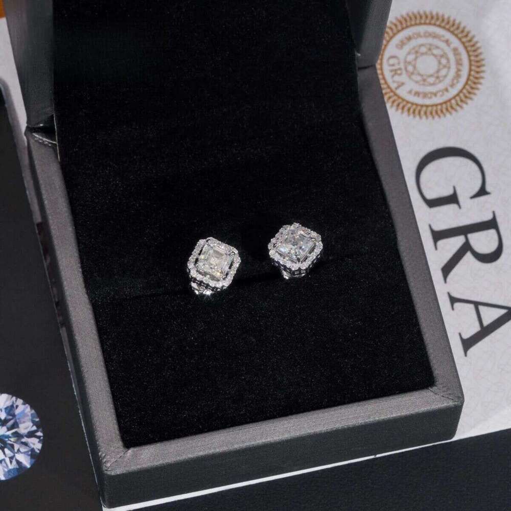 New Stocks Men Women D Color VVS Asscher Cut Moissanite Stud Fashion Jewelry Sier Hip Hop Earrings