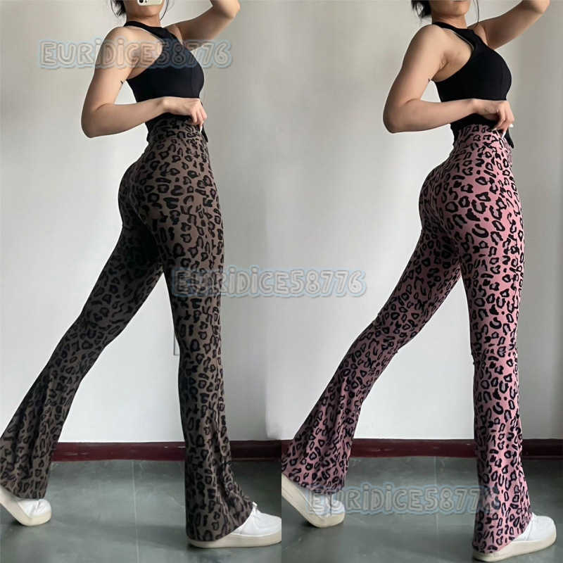 Extended Leopard Print Yoga Pants Breathable Leg-lengthening Flared Pants High-waisted Sports Pilates Floor-length Tight Pants H250806
