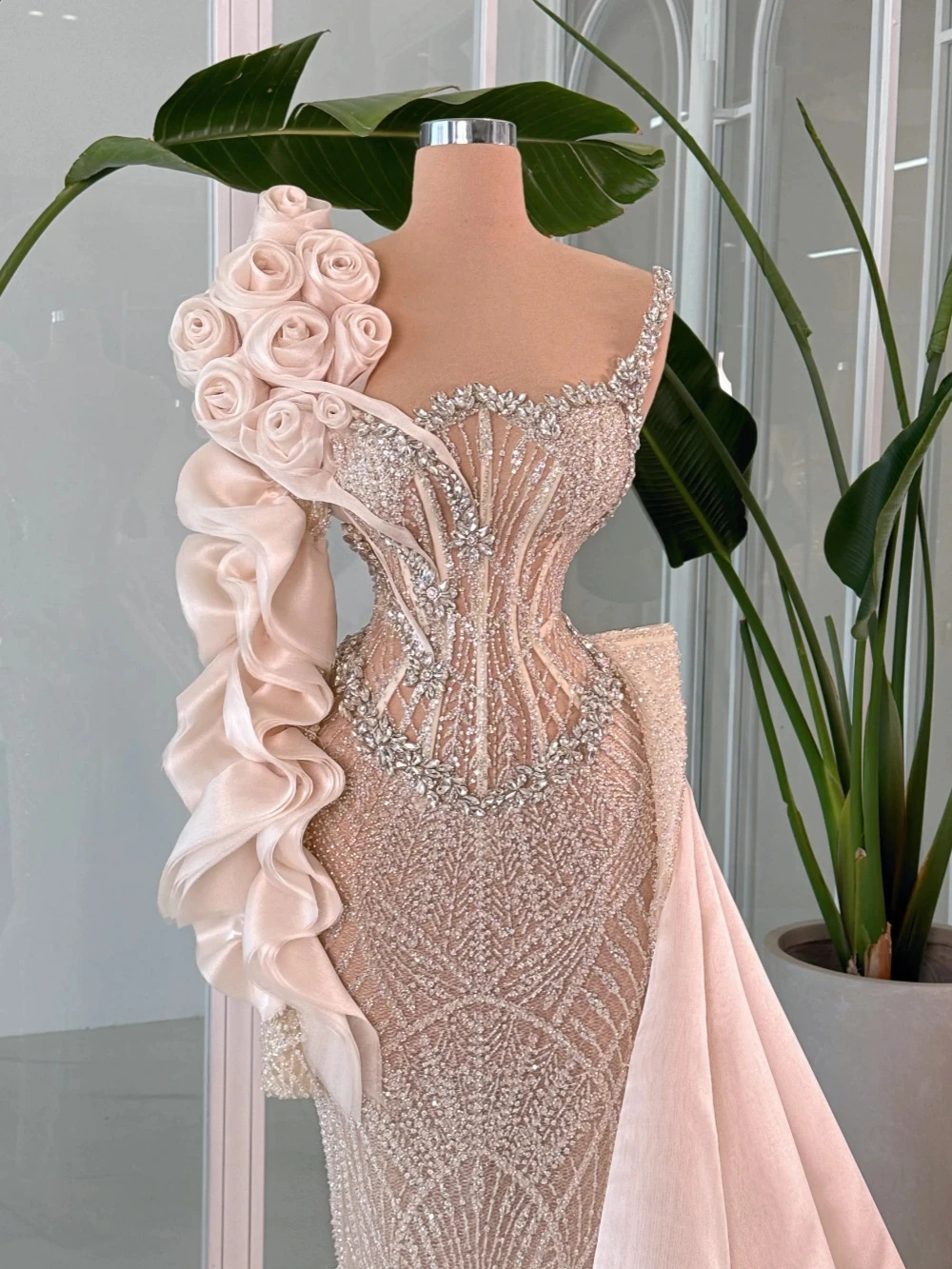 Simple One Shoulder Celebrity Evening Dresses Customized Crystal Sequined lace Prom Dresses Floor Length Party Formal Gowns