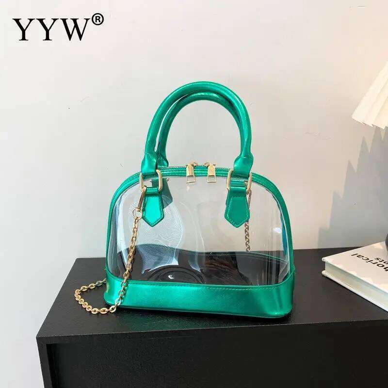 Transparent Jelly Women Clutch Handbag With PU Leather Top Handle Metal Chain Crossbody Shoulder Tote Bag Casual Messenger Purse