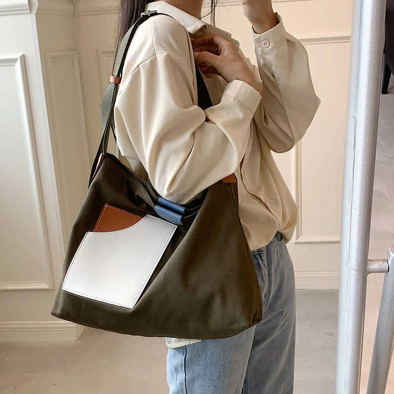Large Capacity Canvas Tote Bags for Women New Contrast Color Bucket Travel Bag Simple Fashion Girls Shopper Shoulder Totes M250806