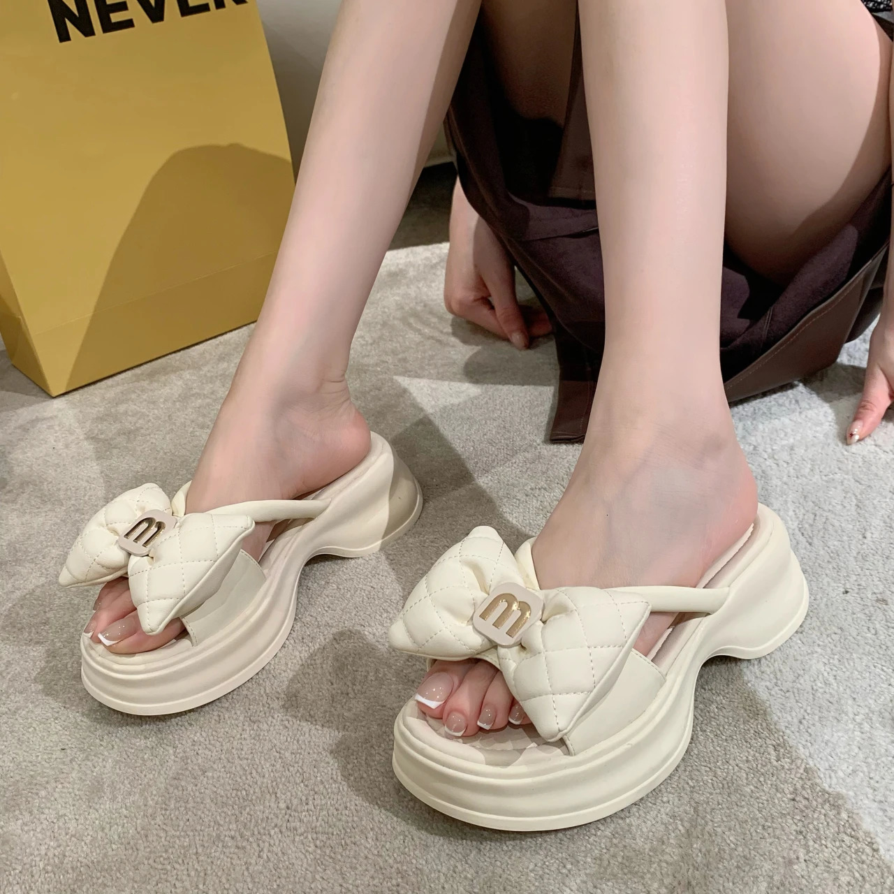 Women Slippers Summer Casual Shoes Versatile Thick Sole Sandals Women Outwear Bow Beach Slippers Sexy Slides Women 250731