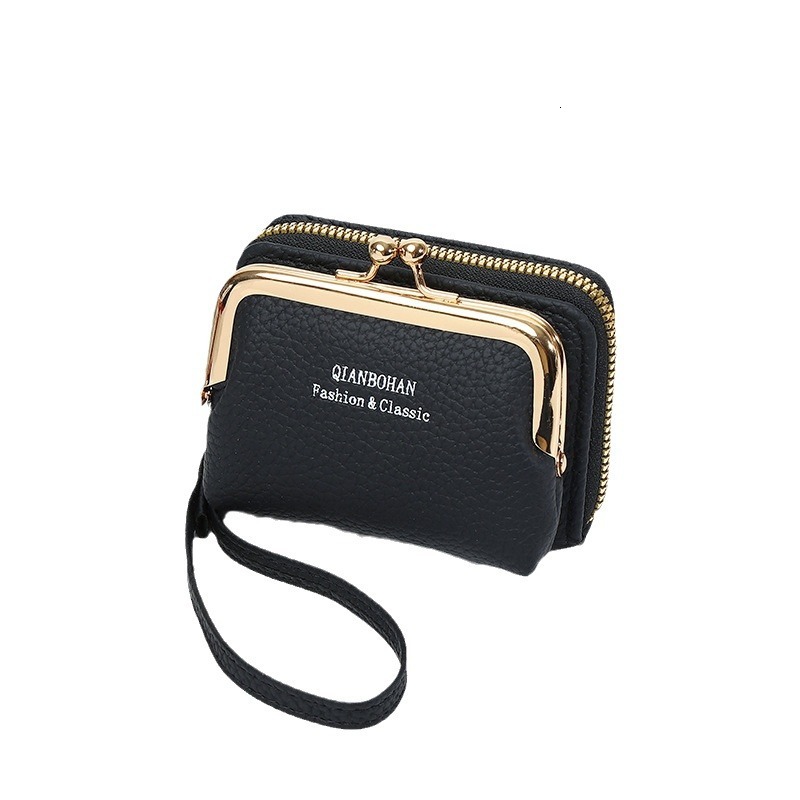 New Women's Wallet with Wrist Strap, Short Purse, Korean Style Coin Clip Bag, Multi-Card Slot Accordion Card Holder