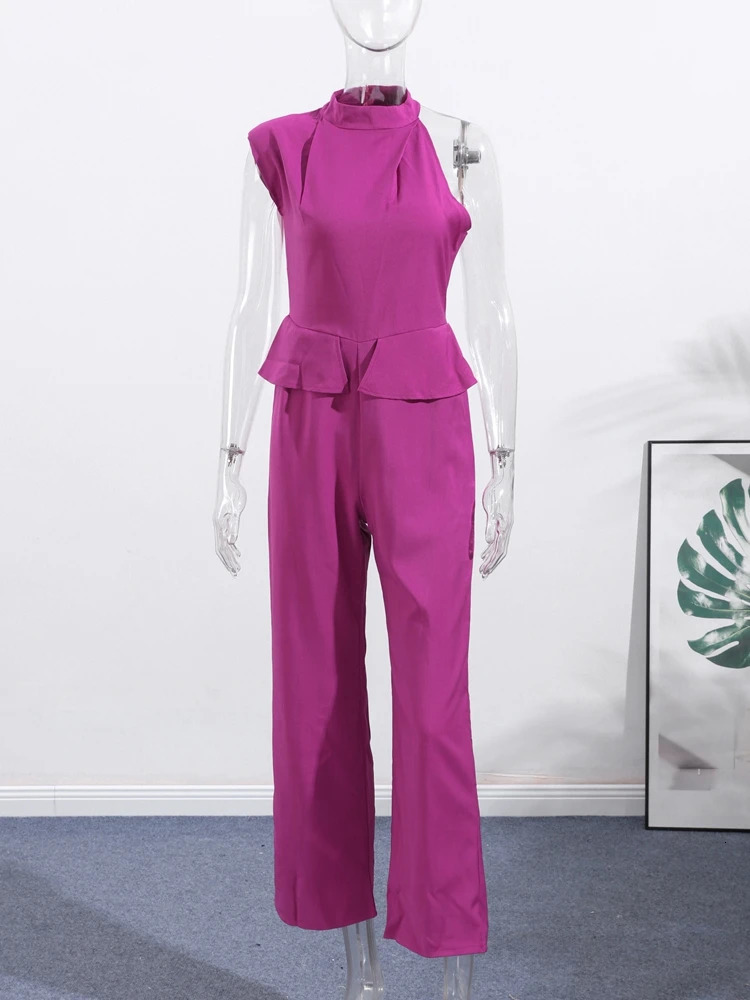 Womens Jumpsuit Solid Halter Waist Cinching Sleeveless Pockets Wide Leg Bodysuit Lady One Piece Summer Lady Streetwears 250804