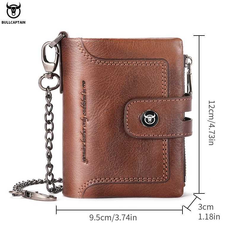 Bullcaptain Mens Genuine Leather Wallet Business Retro Snap Wallet Multifunctional RFID Anti-theft Zipper Multi-card Coin Purse XJ250806