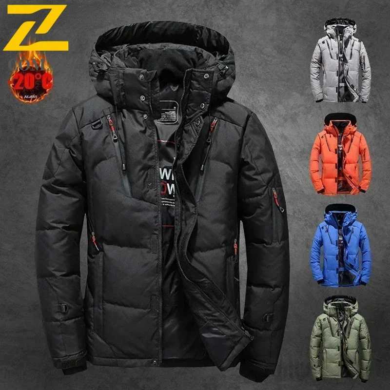 Winter Thickened Mens Down Jacket Climbing Hunting Hooded Warm White Duck Down Coat Mens Casual Lightweight Down Jacket Skiing W250806