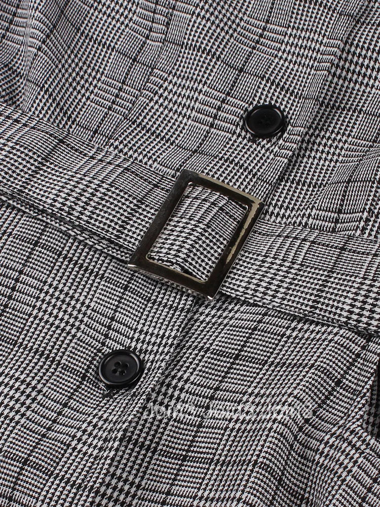 Elegant Vintage Half Sleeve Pocket Swing Dress Turn Down Collar Button Up Clothes for Women Spring 50s Summer Plaid Dresses