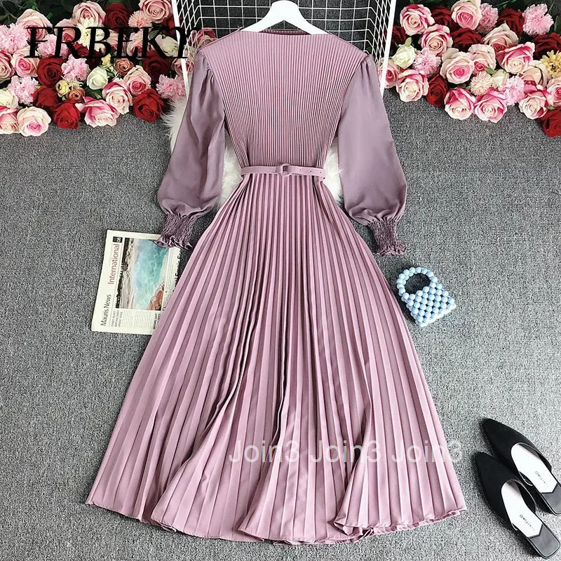 Pleated Dresses New Fashion Waist Slimming Temperament French Dress Elegant Long Sleeve Pleated Waistband Romper Evening Dresses