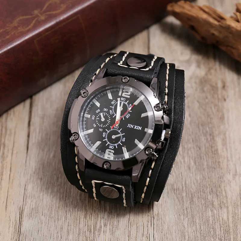 Vintage Men Quartz Big Dial High Quality Cowhide Leather Strap Wristwatch for Men W250806