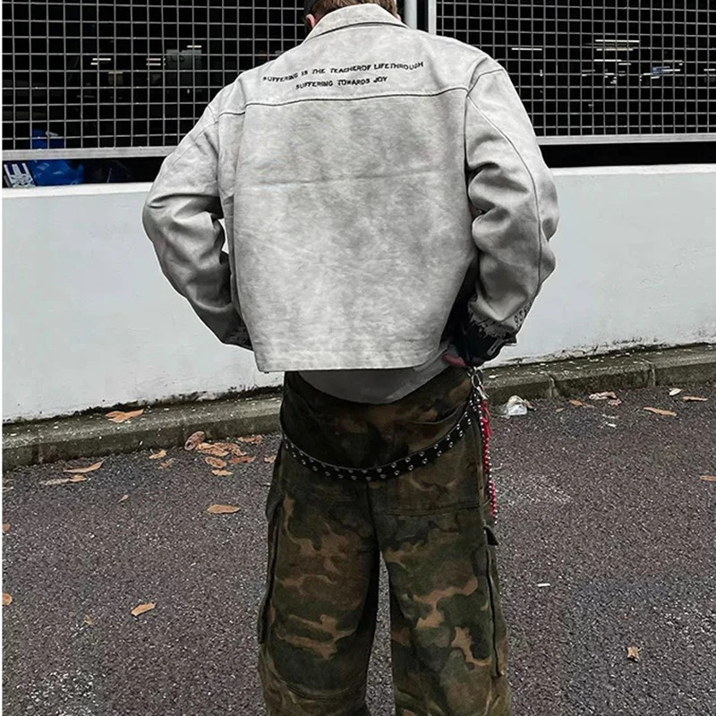 Streetwear Washed Painted Autumn Windbreaker Jackets Mens and Women Turn Down Collar Baggy Clothes Oversized Loose Outwear Coats 250806