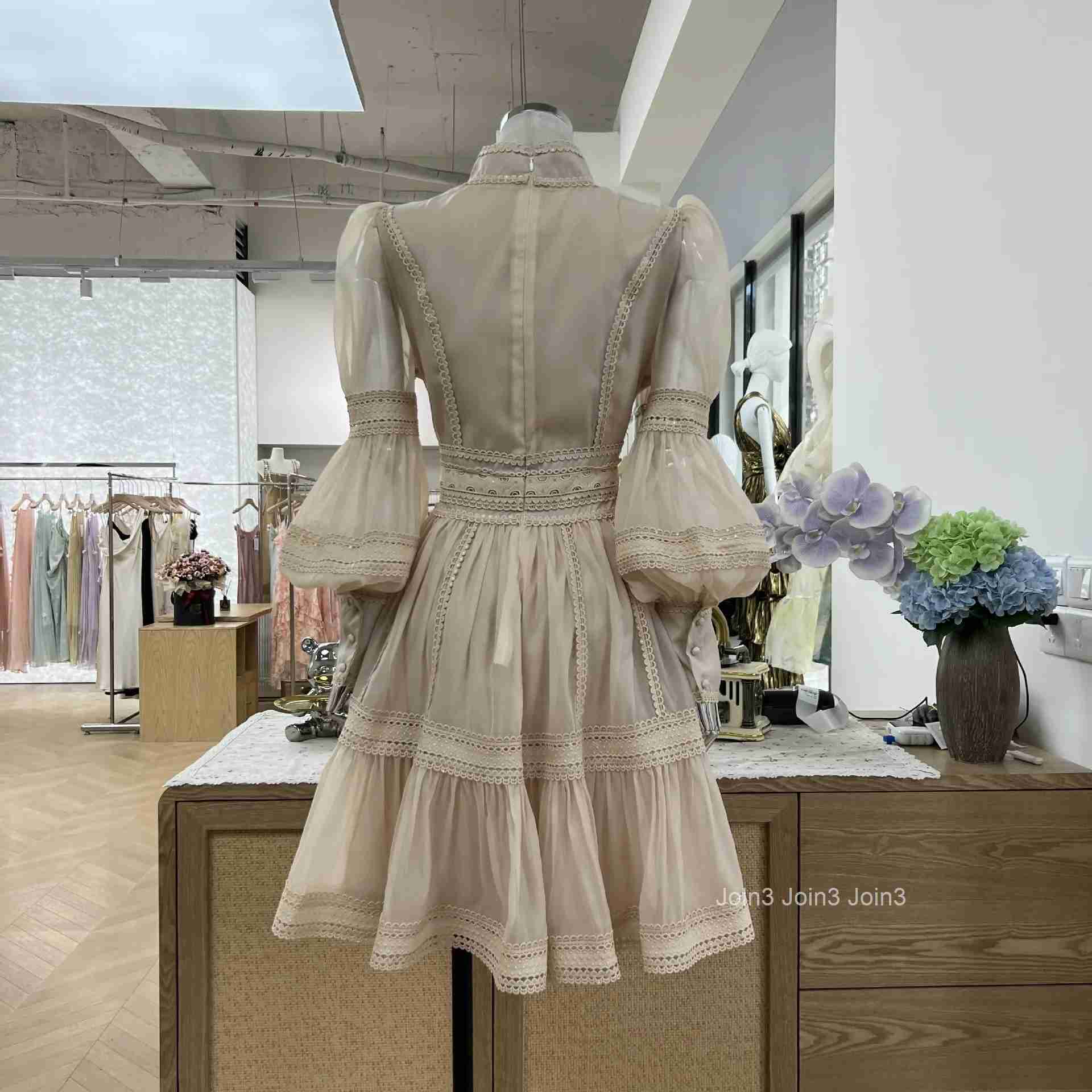 Luxury Organza Prom Evening Dresses Women Summer Autumn Sweet Elegant Lantern Long Sleeve Short Dress Shirt Party Night Formal