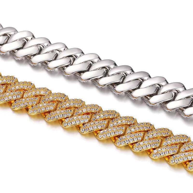 15MM Wholesale Fashion Jewelry Hip Hop Iced Out Moissanite/Zircon Cuban Link Chain Necklace for Men and Women