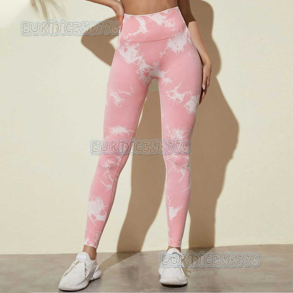 Seamless Knitted Tie-dye Yoga Pants Super Elastic Tight-fitting Body Shaping Peach Lift High Waist Fitness Sports Long Pants Wholesale H250806