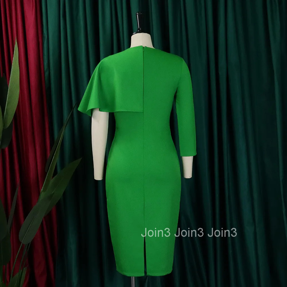 Elegant Bodycon Dresses for Women Round Neck Half Sleeve Solid Package Hips Mid Calf Professional Female Business Work Dress New