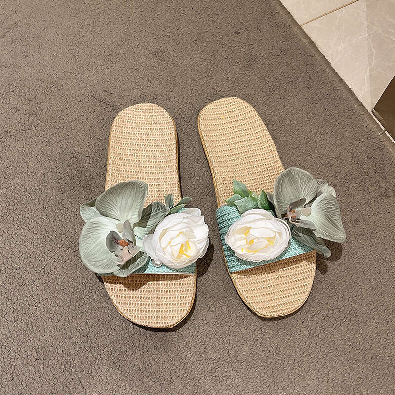 Summer Elegant Lady Butterfly Orchid Linen Sandals for Women, Girly Non-Slip Home Cute All-Season Wearable