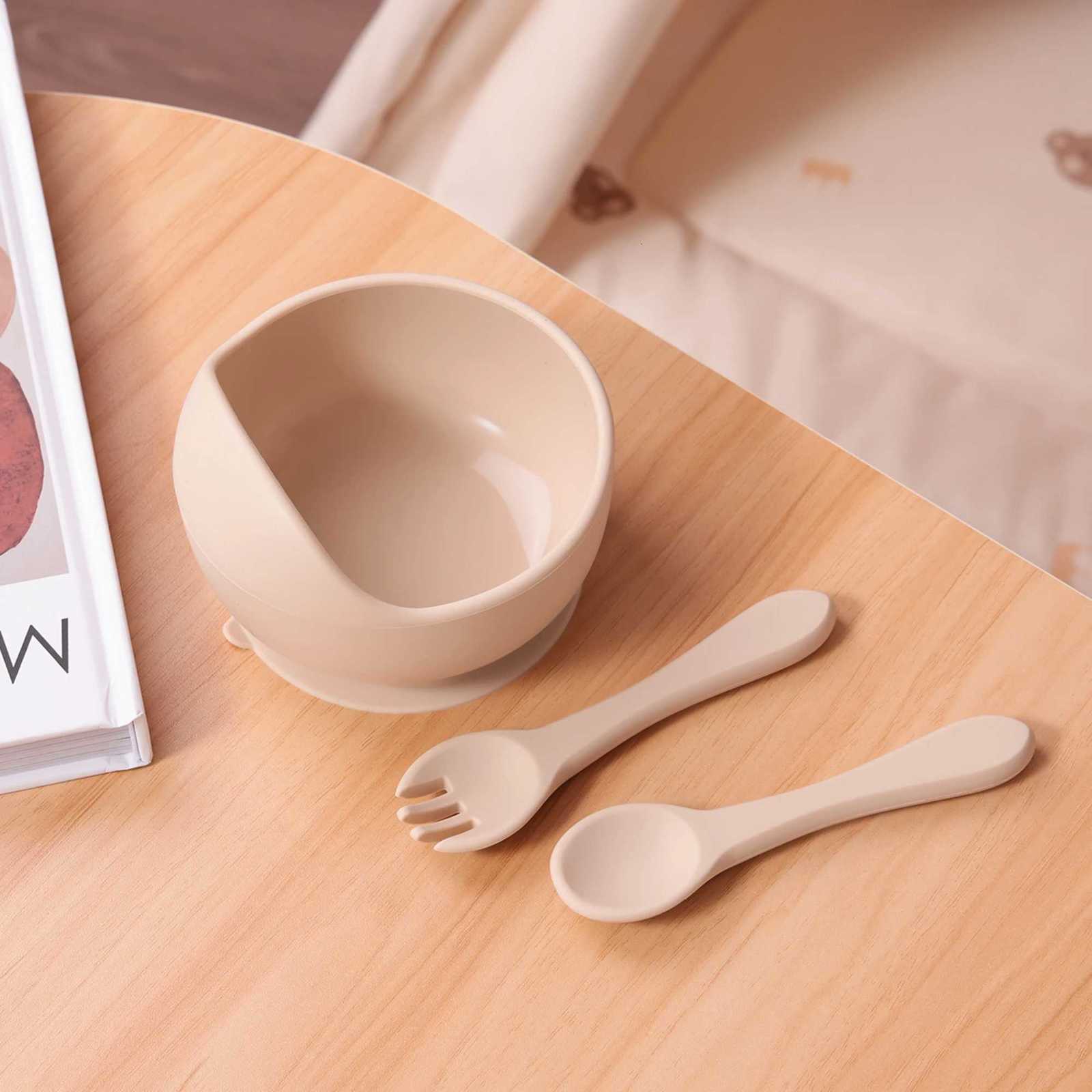 3PCS Silicone Baby Feeding Set Suction Bowl BPA Free Spoon Fork Toddler Learning Dishes Self Feeding Childrens Tableware X250806