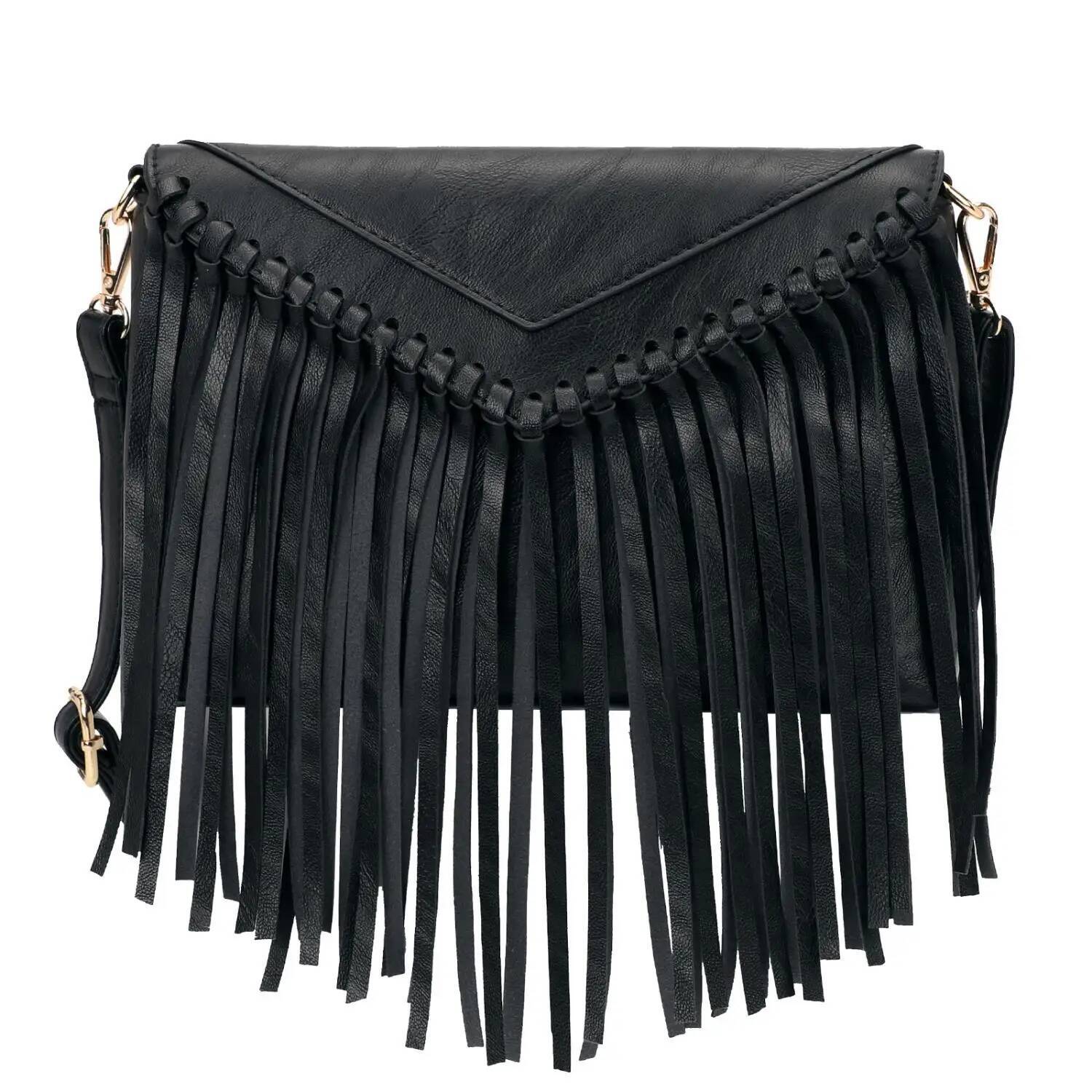 Tassel Crossbody Purse for Women PU Leather Western Hobo Fringe Handbag Shoulder Bag
