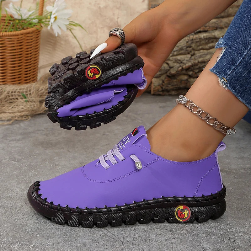 Womens Wide Fit Sizes 35-45 Leather Sneakers Flat Elastic Slip-On Loafers Comfortable Casual Shoes for Moms Womens Shoes 250731