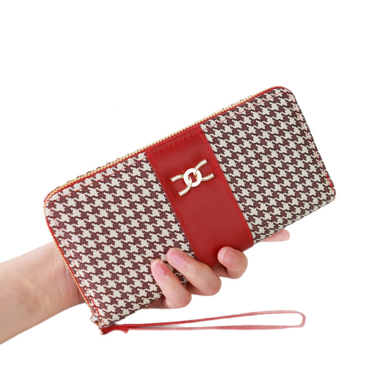 New Korean Style Long Fashion Print Single Zipper Large Capacity Plaid Pattern Wallet for Women