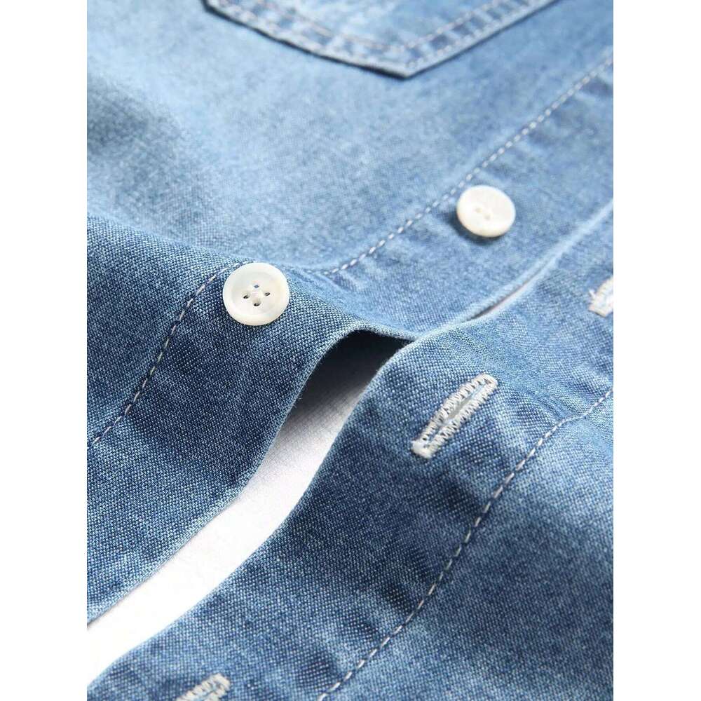 Men's shirts for spring autumn. Blue denim shirts. Trendy and fashionable. Daily casual street style.