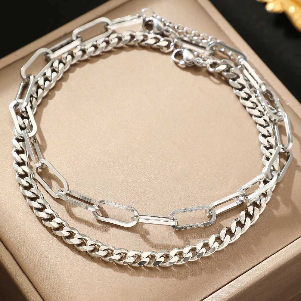 DOTIFI Stainless Steel Fashion Summer Simple Anklet Double Layer Stacked Wear Commuting Personality Daily Female Jewelry Gifts Y250805