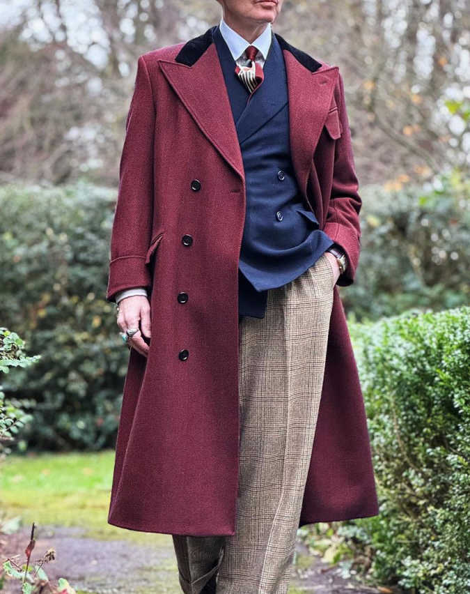 Vintage Men's Overcoat Single Breasted With Belt Coat Casual Business Formal Winter Warm Coat Customized