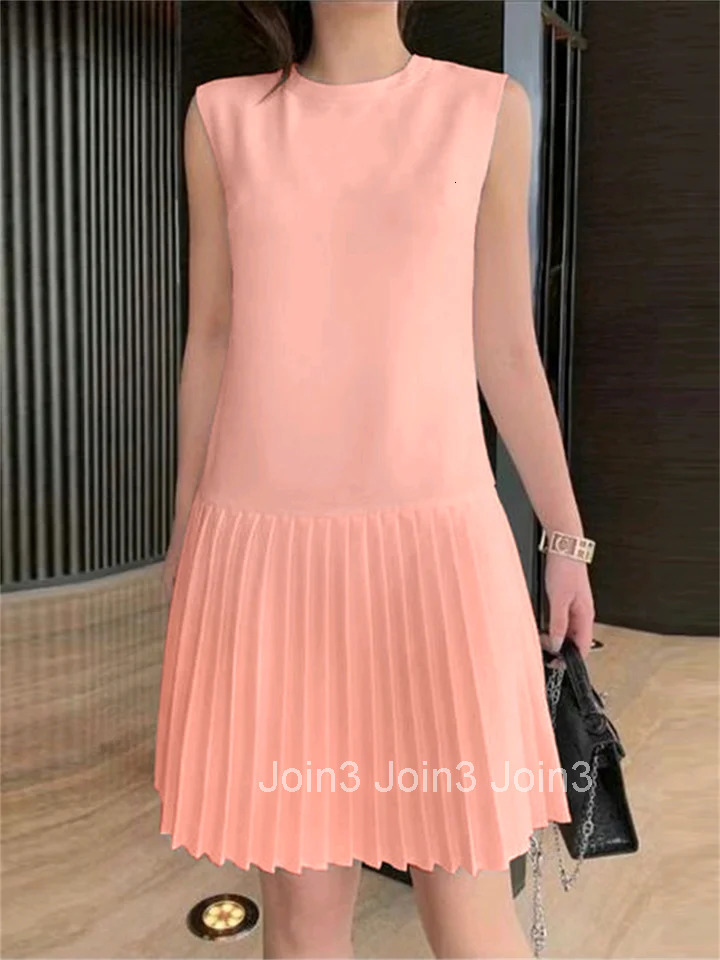 Summer Women Sleeveless Mini Dress Sweety Solid Pleated Short Dresses Party Elegant Sundress Casual Holiday Vestidos